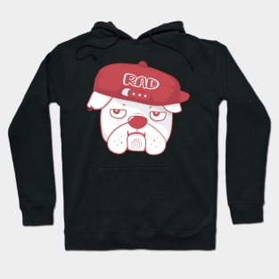 funny Grumpy face bulldog wears RAD baseball cap, cute doodle cartoon Hoodie